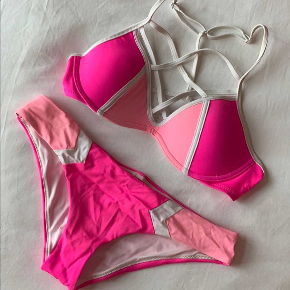 Pink Colorblocked Bikini